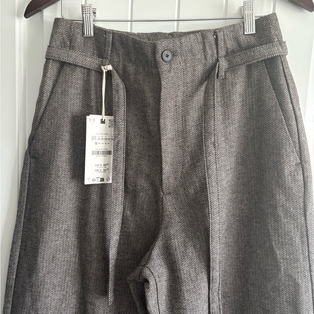 Men’s Zara Black and White Herringbone Wool Trousers Size 29